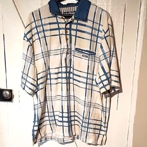 Friday Club Good Condition Blue and White Plaid Men's Shirt XL Cotton.